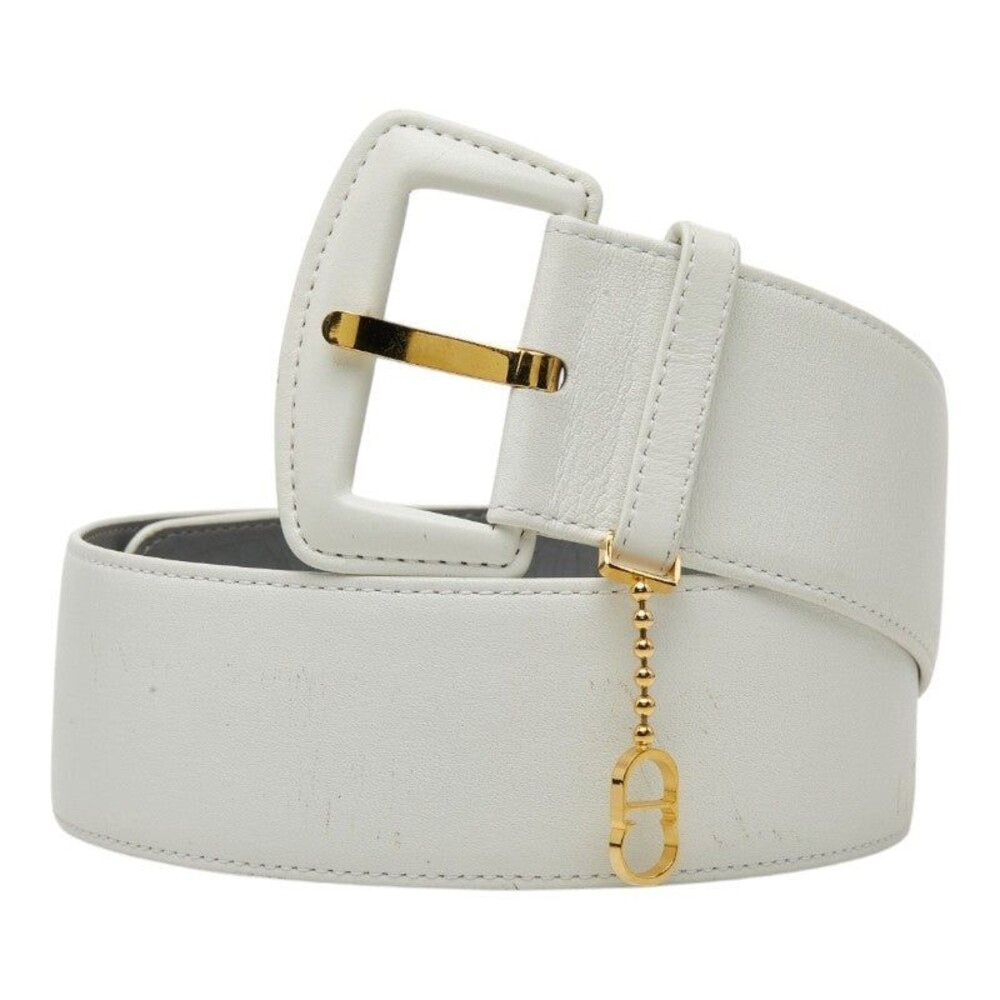 Dior Leather CD Logo Charm Belt White